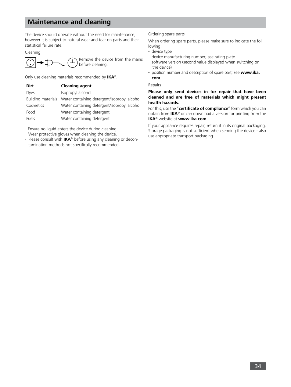 Maintenance and cleaning | IKA RET control-visc User Manual | Page 34 / 88