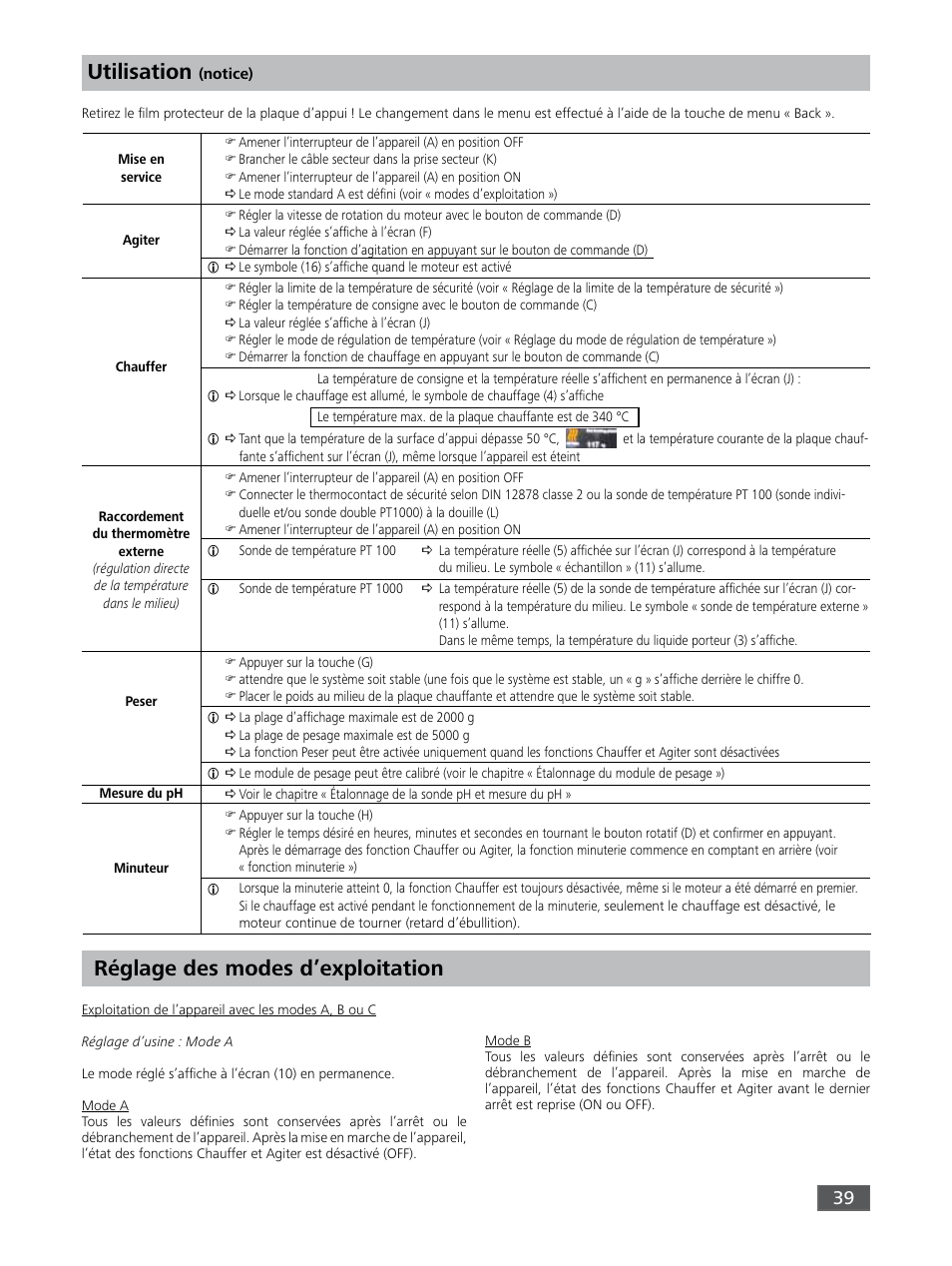 Utilisation, Réglage des modes d’exploitation | IKA RET control-visc User Manual | Page 39 / 88