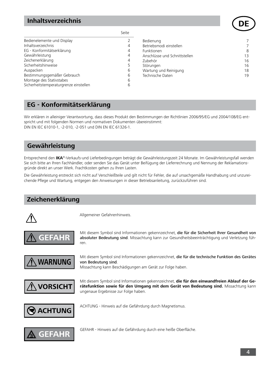 IKA RET control-visc User Manual | Page 4 / 88