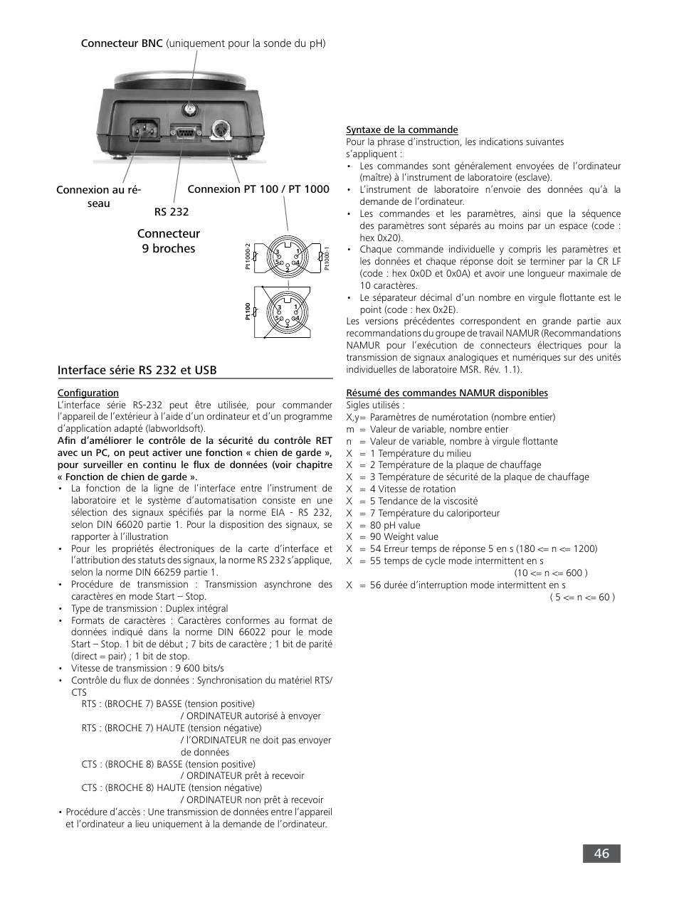 Connecteur 9 broches interface série rs 232 et usb | IKA RET control-visc User Manual | Page 46 / 88