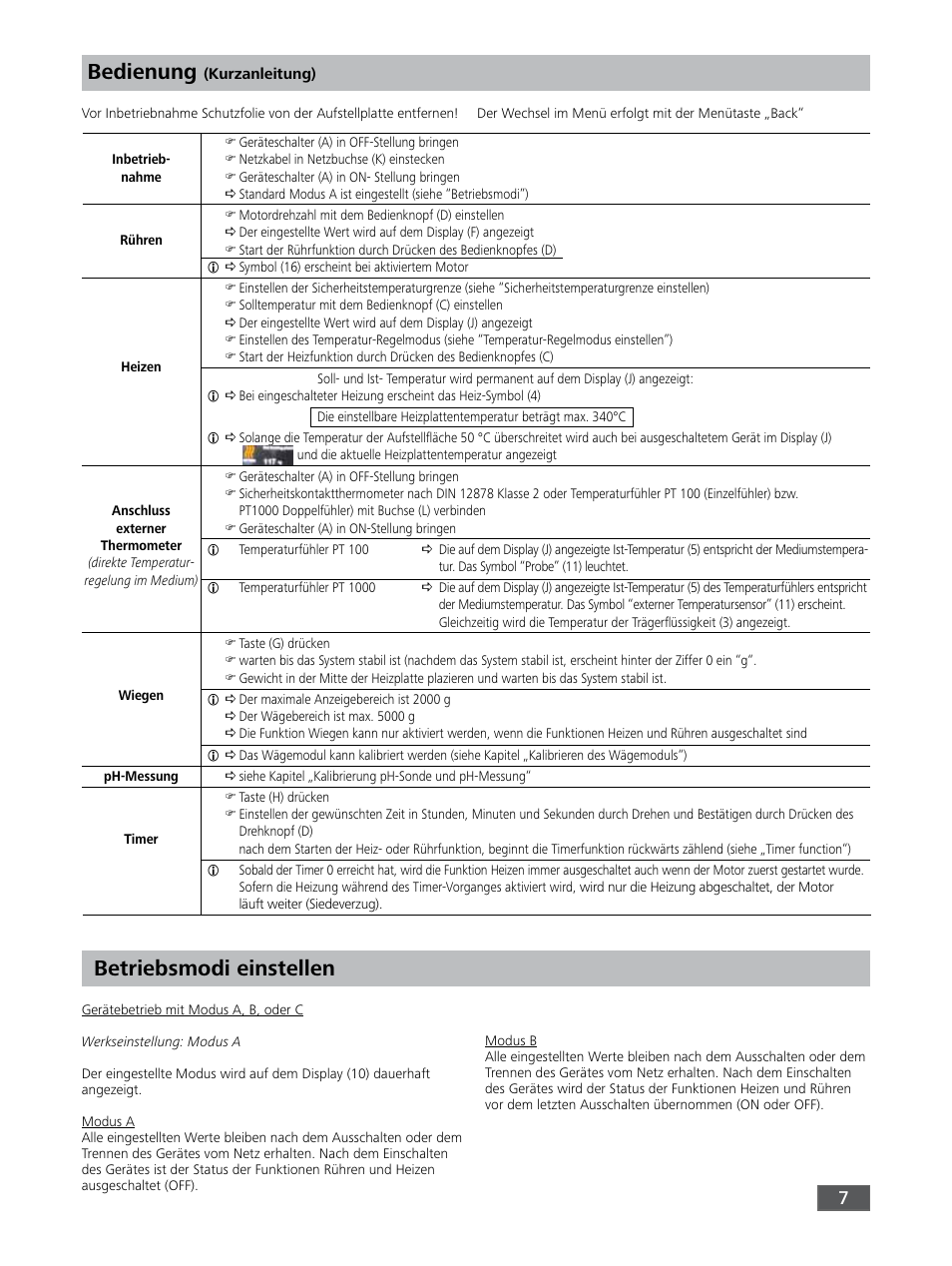 Bedienung, Betriebsmodi einstellen | IKA RET control-visc User Manual | Page 7 / 88