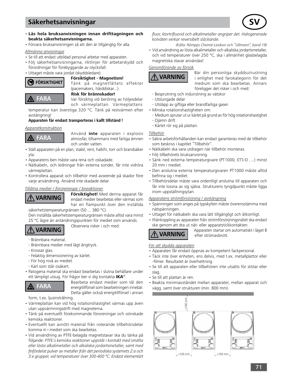 Säkerhetsanvisningar, Fara, Varning fara fara varning varning varning | IKA RET control-visc User Manual | Page 71 / 88