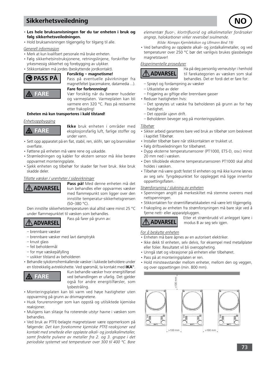 Sikkerhetsveiledning, Pass på fare, Advarsel fare fare advarsel advarsel advarsel | IKA RET control-visc User Manual | Page 73 / 88