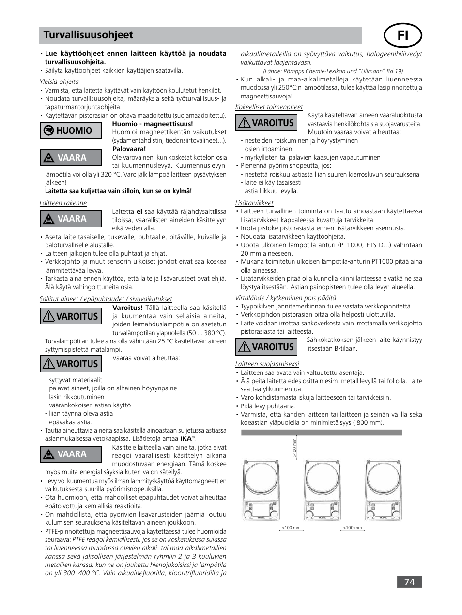 Turvallisuusohjeet, Huomio vaara, Varoitus | Varoitus vaara vaara | IKA RET control-visc User Manual | Page 74 / 88