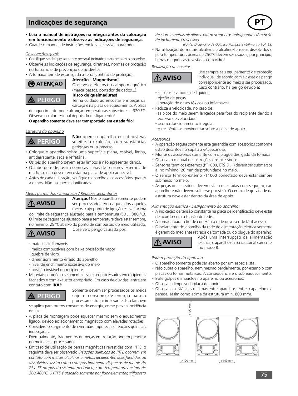 Indicações de segurança, Perigo, Aviso perigo perigo aviso aviso aviso | Atenção | IKA RET control-visc User Manual | Page 75 / 88