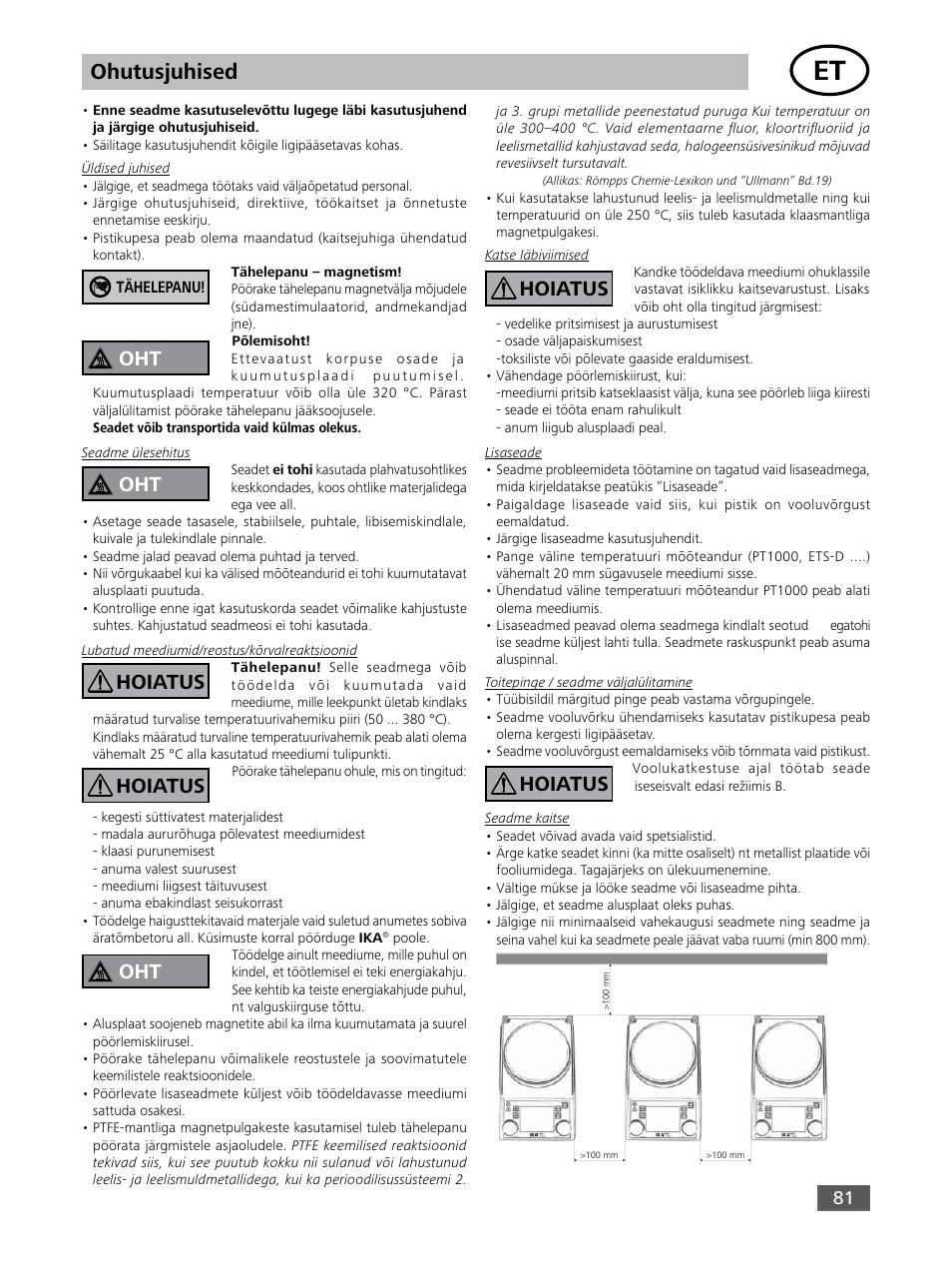 Ohutusjuhised, Hoiatus, Hoiatus oht oht hoiatus hoiatus | IKA RET control-visc User Manual | Page 81 / 88
