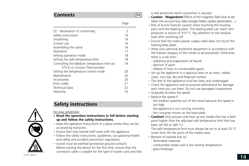 Contents safety instructions | IKA RCT basic User Manual | Page 14 / 68