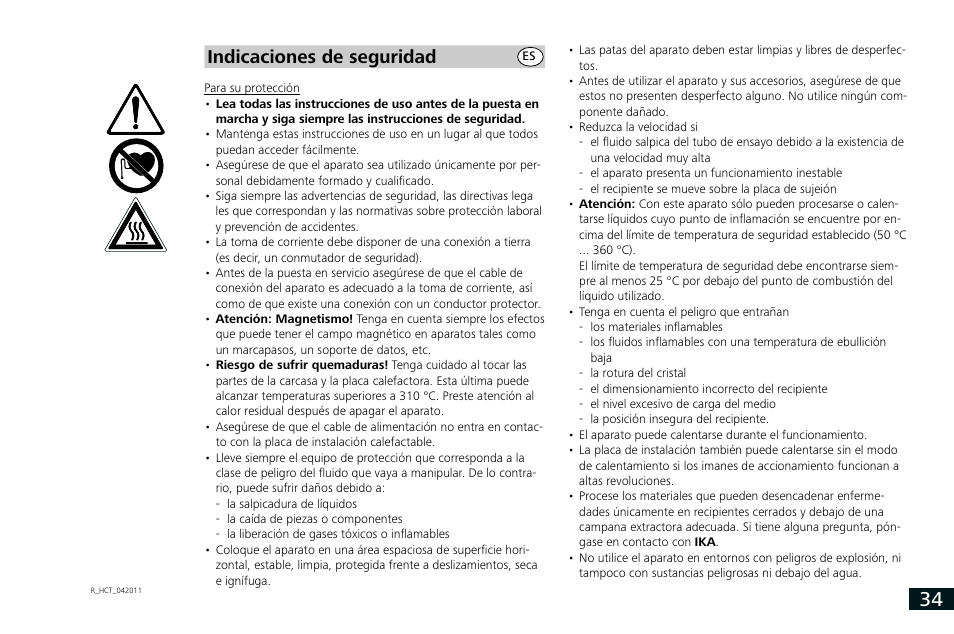 Indicaciones de seguridad | IKA RCT basic User Manual | Page 34 / 68