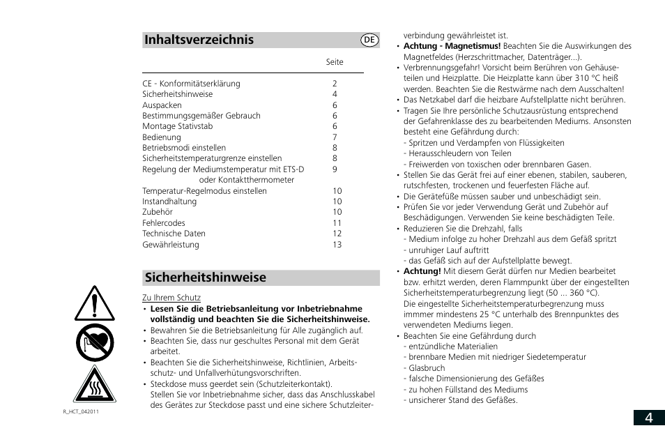 Inhaltsverzeichnis sicherheitshinweise | IKA RCT basic User Manual | Page 4 / 68