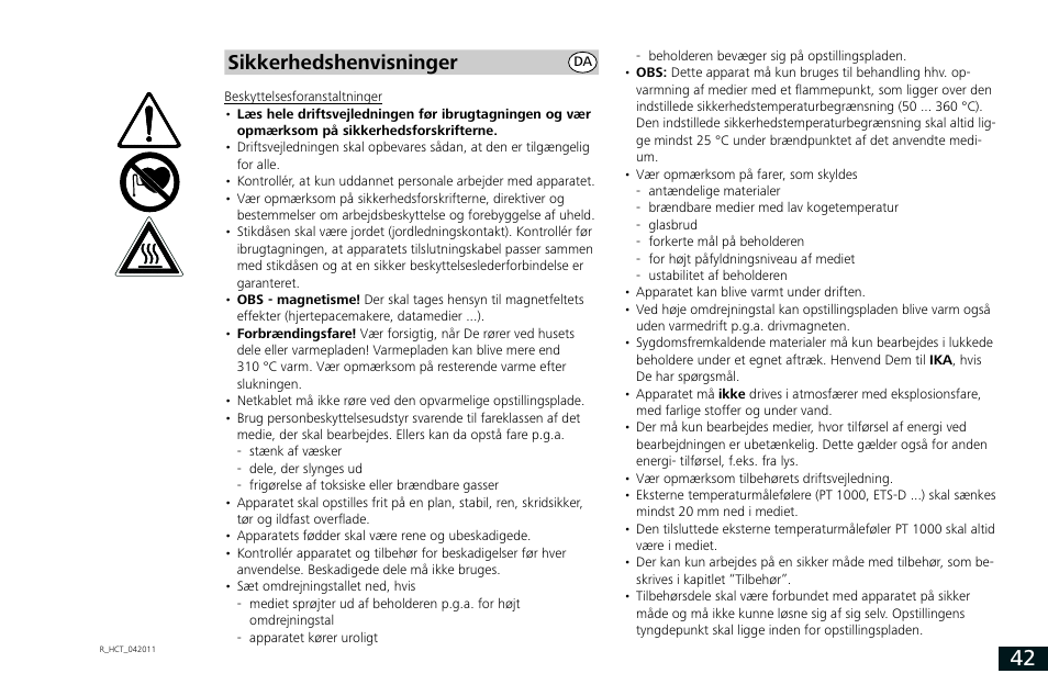 Sikkerhedshenvisninger | IKA RCT basic User Manual | Page 42 / 68