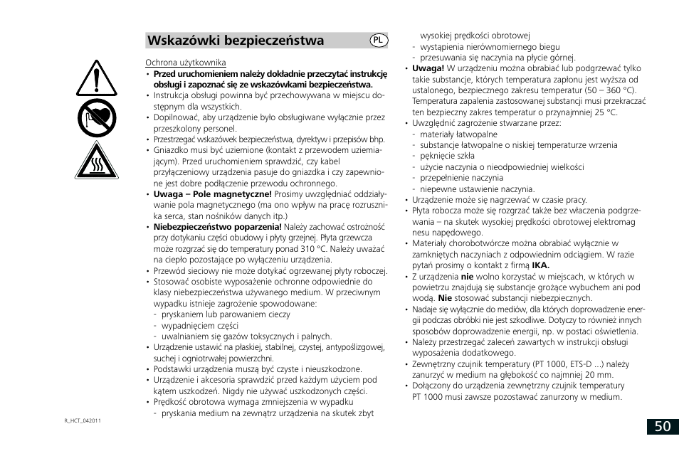 Wskazówki bezpieczeństwa | IKA RCT basic User Manual | Page 50 / 68