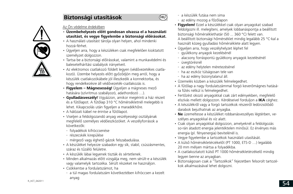 Biztonsági utasítások | IKA RCT basic User Manual | Page 54 / 68