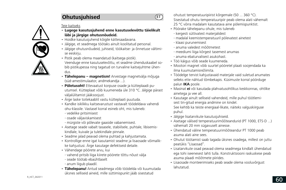 Ohutusjuhised | IKA RCT basic User Manual | Page 60 / 68