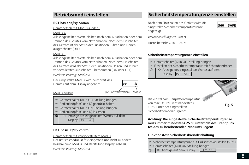 Betriebsmodi einstellen, Sicherheitstemperaturgrenze einstellen | IKA RCT basic User Manual | Page 8 / 68