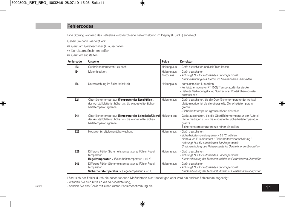 Fehlercodes | IKA RET basic User Manual | Page 11 / 67