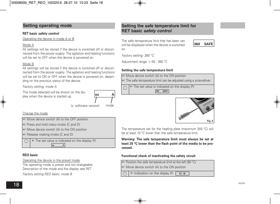 Setting operating mode | IKA RET basic User Manual | Page 18 / 67