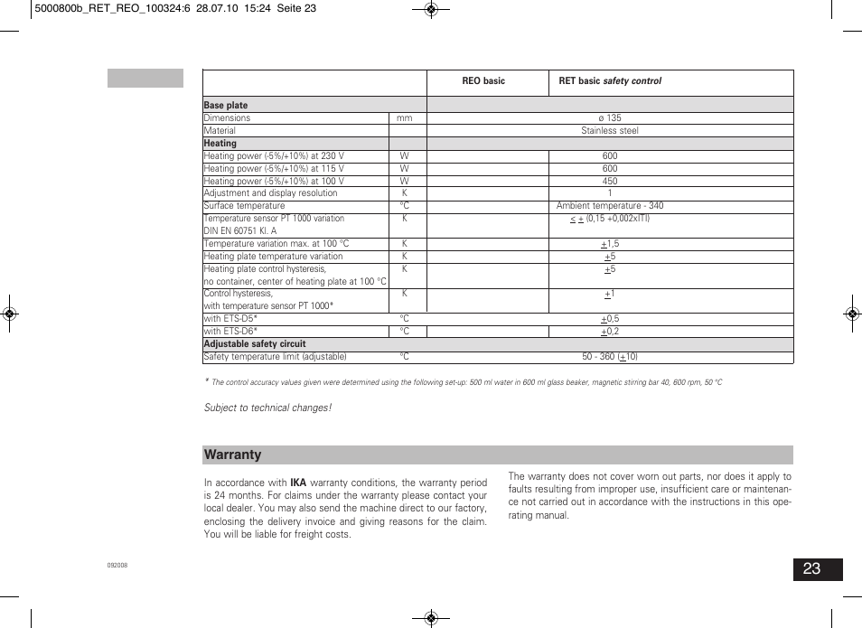 Warranty | IKA RET basic User Manual | Page 23 / 67