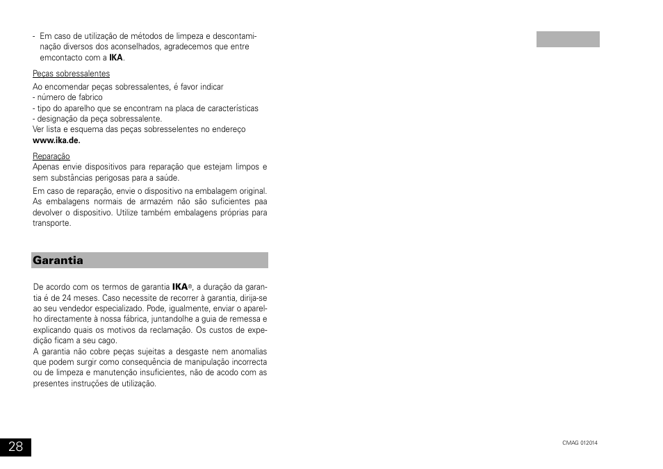 Garantia | IKA C-MAG HP 10 User Manual | Page 28 / 36