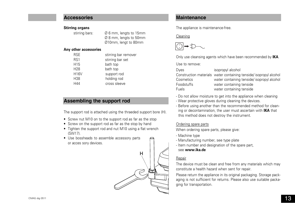 Accessories, Maintenance assembling the support rod | IKA C-MAG HS 10 digital User Manual | Page 13 / 48