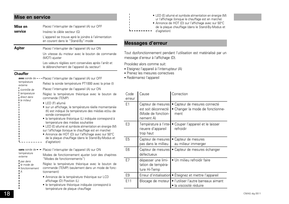 Mise en service, Messages d’erreur | IKA C-MAG HS 10 digital User Manual | Page 18 / 48