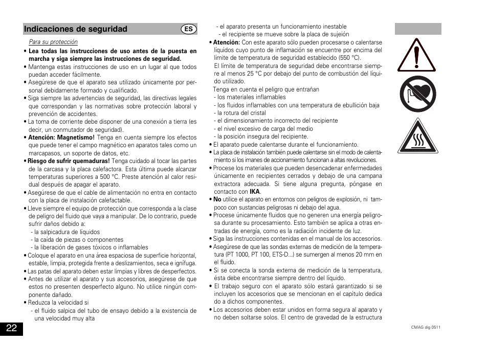 Indicaciones de seguridad | IKA C-MAG HS 10 digital User Manual | Page 22 / 48