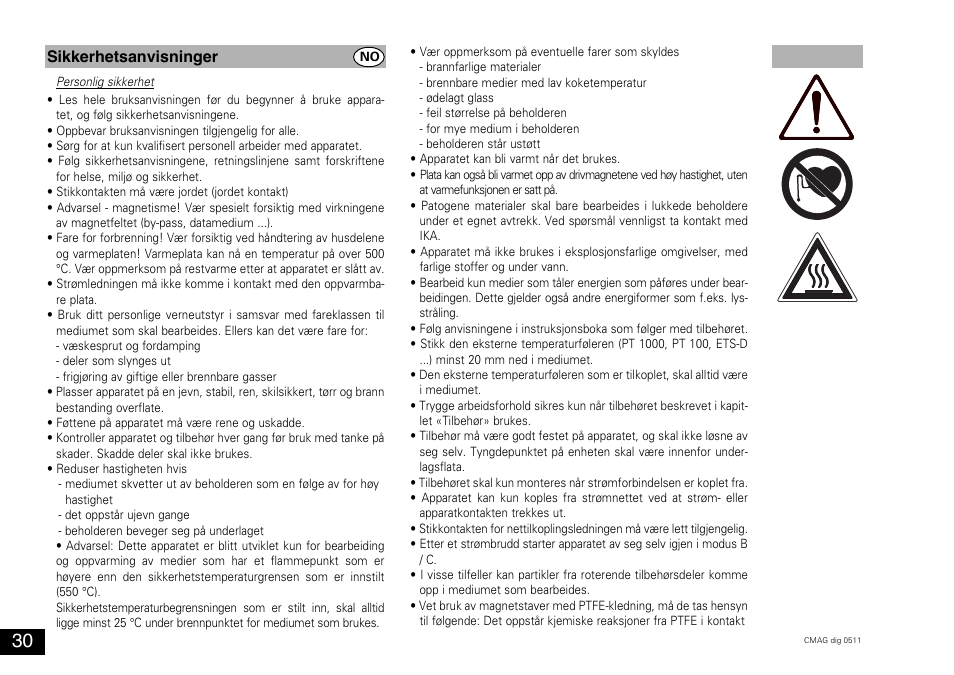 Sikkerhetsanvisninger | IKA C-MAG HS 10 digital User Manual | Page 30 / 48