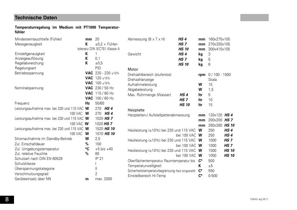 Technische daten | IKA C-MAG HS 10 digital User Manual | Page 8 / 48