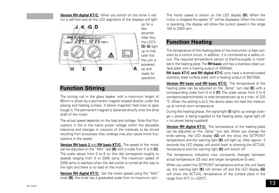 Function stirring function heating | IKA RH basic 2 User Manual | Page 13 / 32