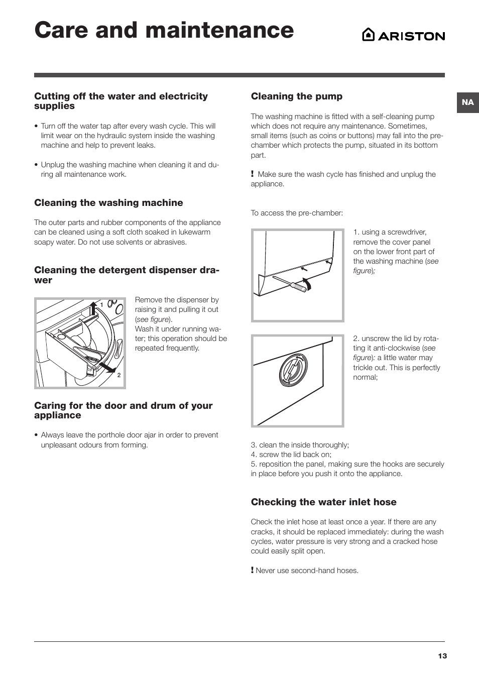 Care and maintenance | Ariston ARXL 129 W SP User Manual | Page 13 / 18