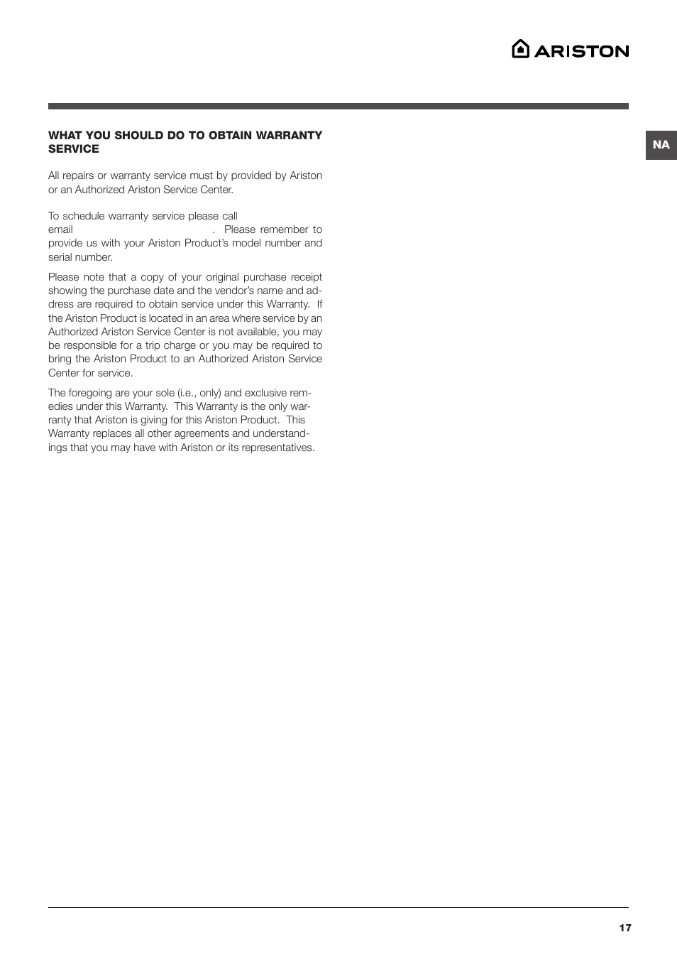 Ariston ARXL 129 W SP User Manual | Page 17 / 18