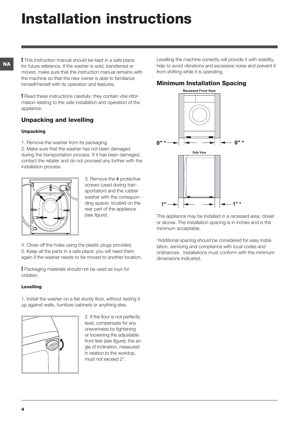 Installation instructions | Ariston ARXL 129 W SP User Manual | Page 4 / 18