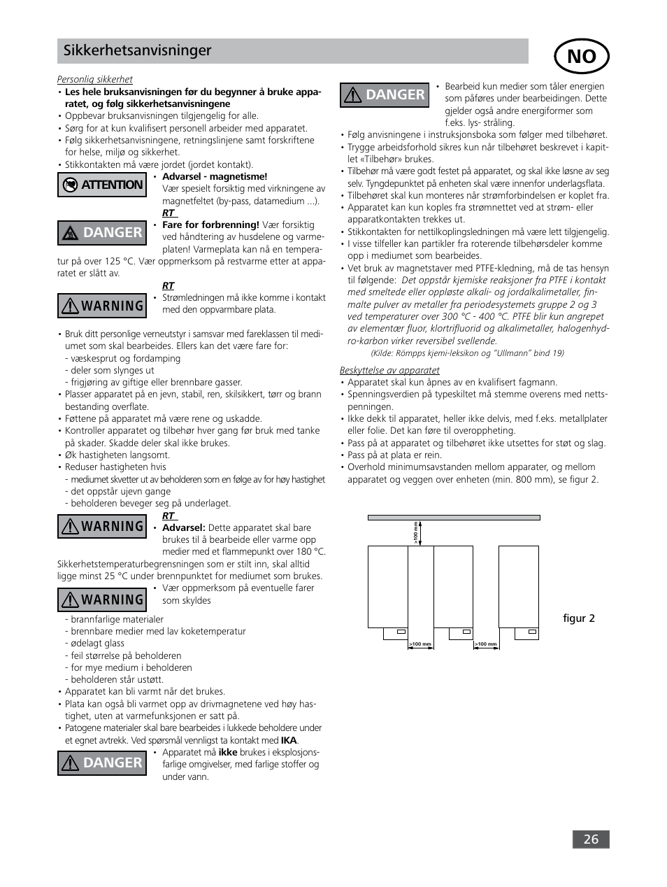 Sikkerhetsanvisninger, Danger warning, Warning | Warning danger danger, Attention | IKA RO 15 User Manual | Page 26 / 40