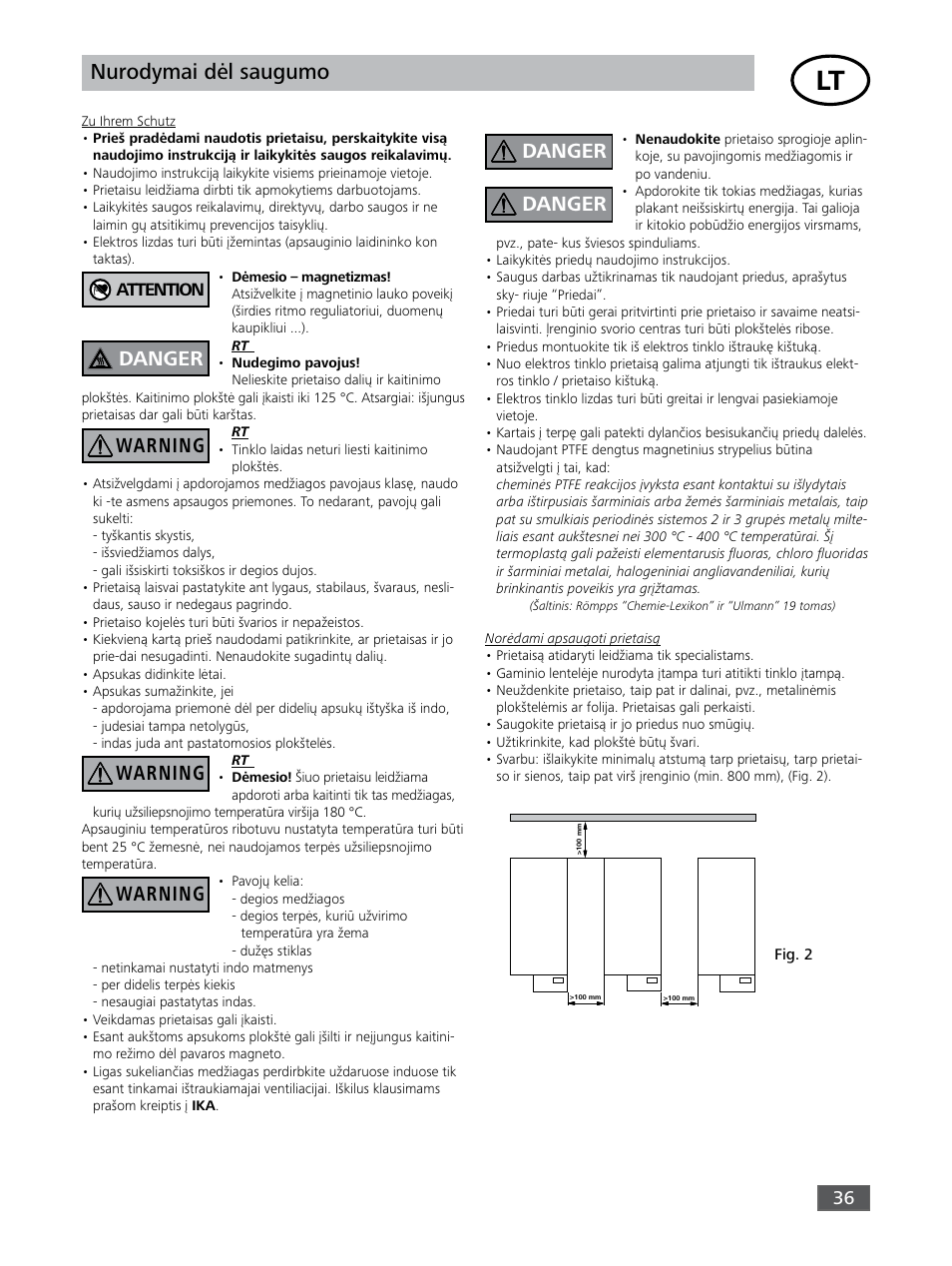 Nurodymai dėl saugumo, Danger warning warning warning danger danger | IKA RO 15 User Manual | Page 36 / 40