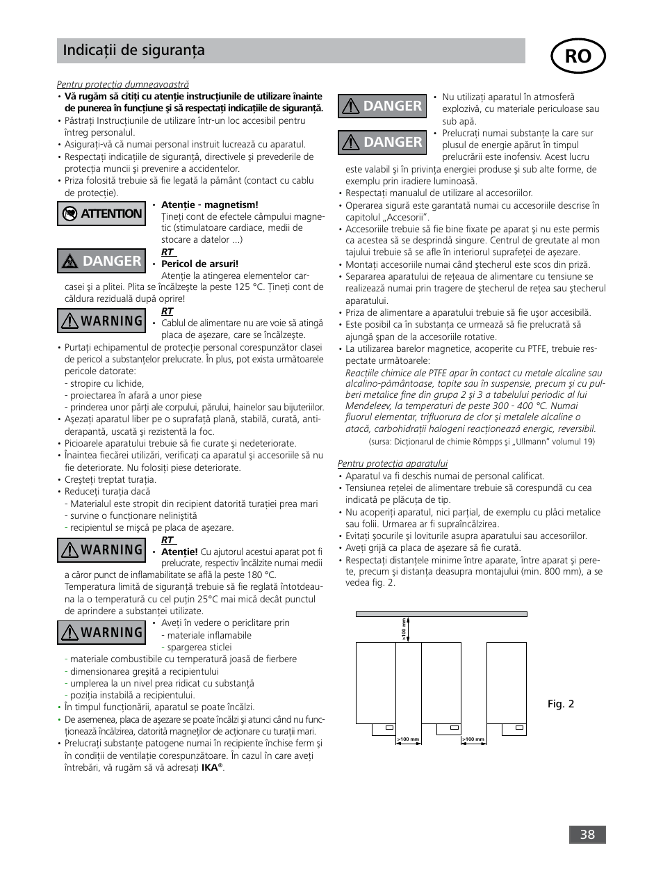 Indicaţii de siguranţa, Danger warning warning warning danger danger, Attention | IKA RO 15 User Manual | Page 38 / 40