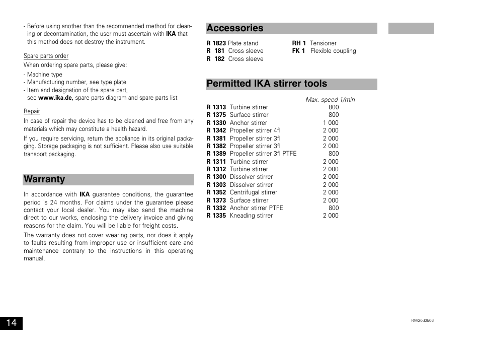 Warranty accessories permitted ika stirrer tools | IKA RW 20 digital User Manual | Page 14 / 28