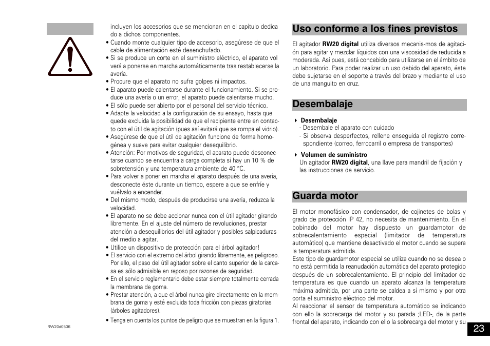 Desembalaje guarda motor, Uso conforme a los fines previstos | IKA RW 20 digital User Manual | Page 23 / 28