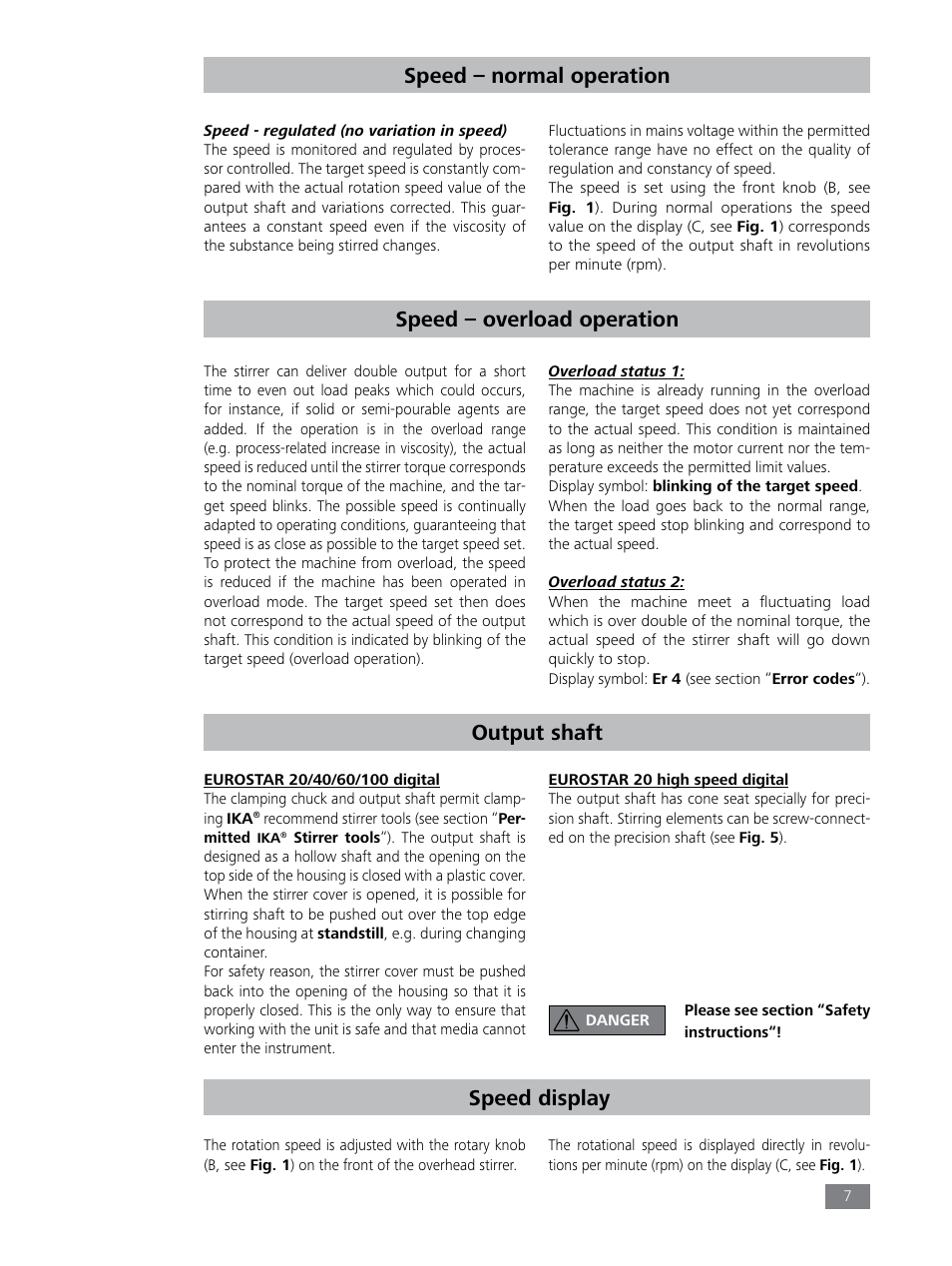 Speed – normal operation, Speed – overload operation, Output shaft | Speed display | IKA EUROSTAR 100 digital User Manual | Page 7 / 13