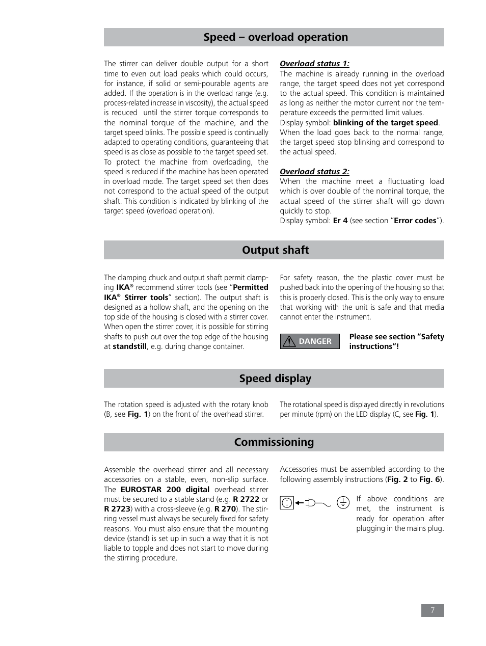 Output shaft, Speed display, Commissioning | Speed – overload operation | IKA EUROSTAR 200 digital User Manual | Page 7 / 12