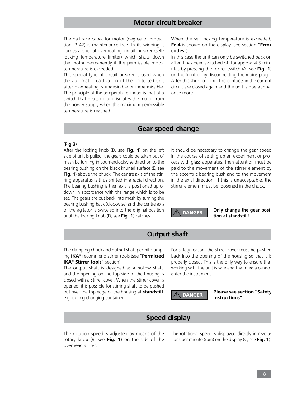 Gear speed change, Motor circuit breaker, Speed display | Output shaft | IKA RW 28 digital User Manual | Page 8 / 13