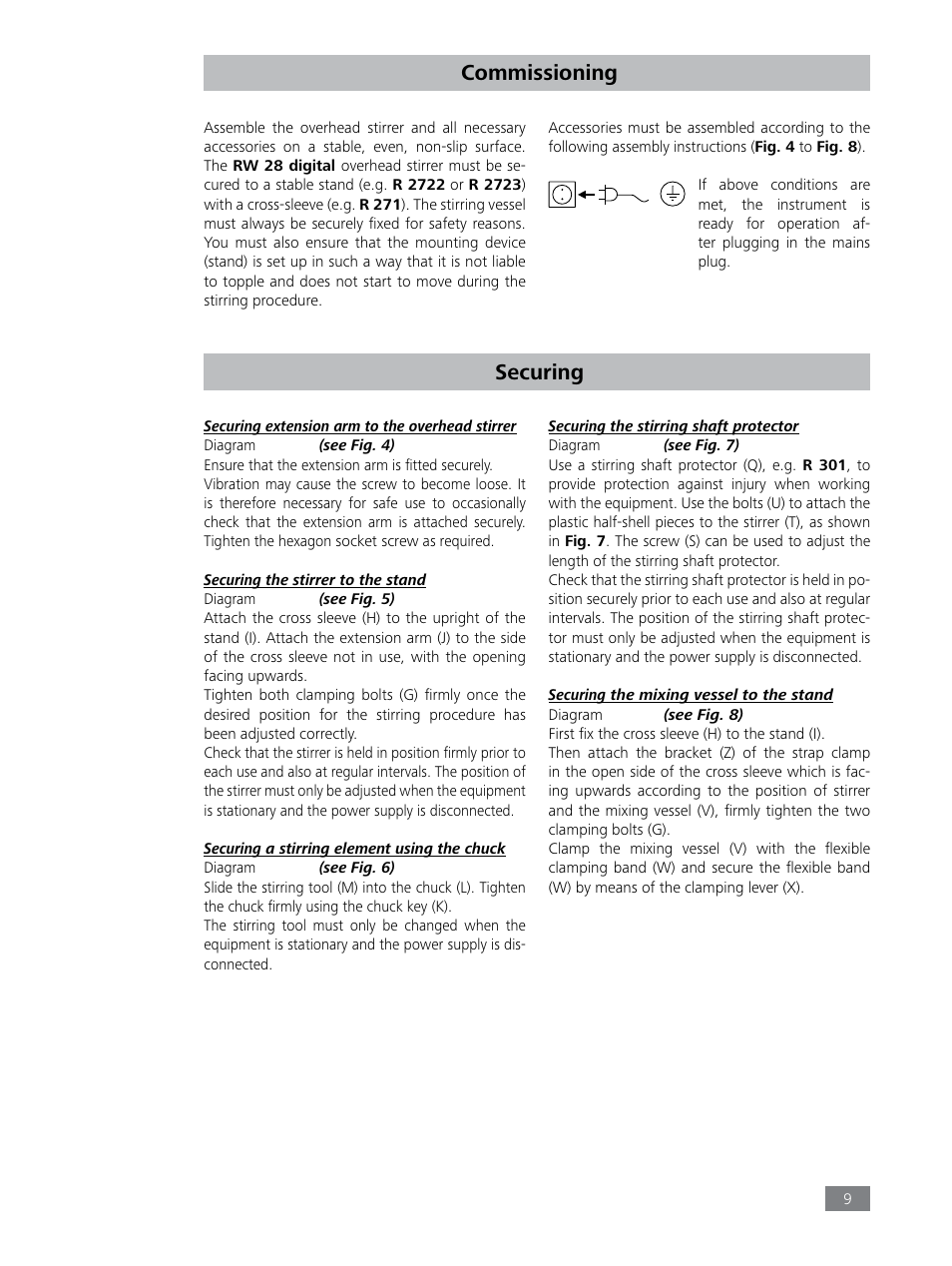 Commissioning, Securing | IKA RW 28 digital User Manual | Page 9 / 13
