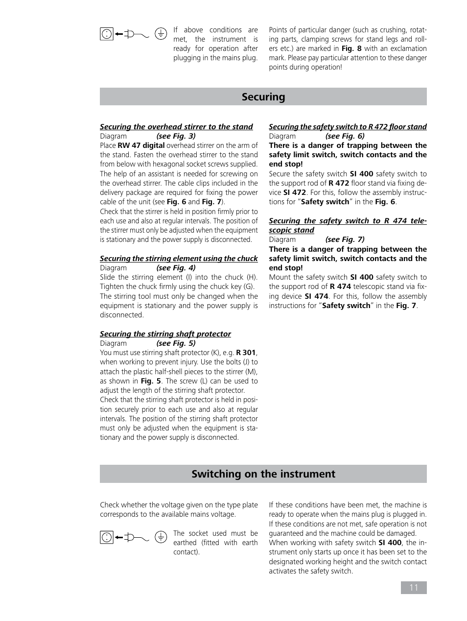Securing, Switching on the instrument | IKA RW 47 digital User Manual | Page 11 / 17