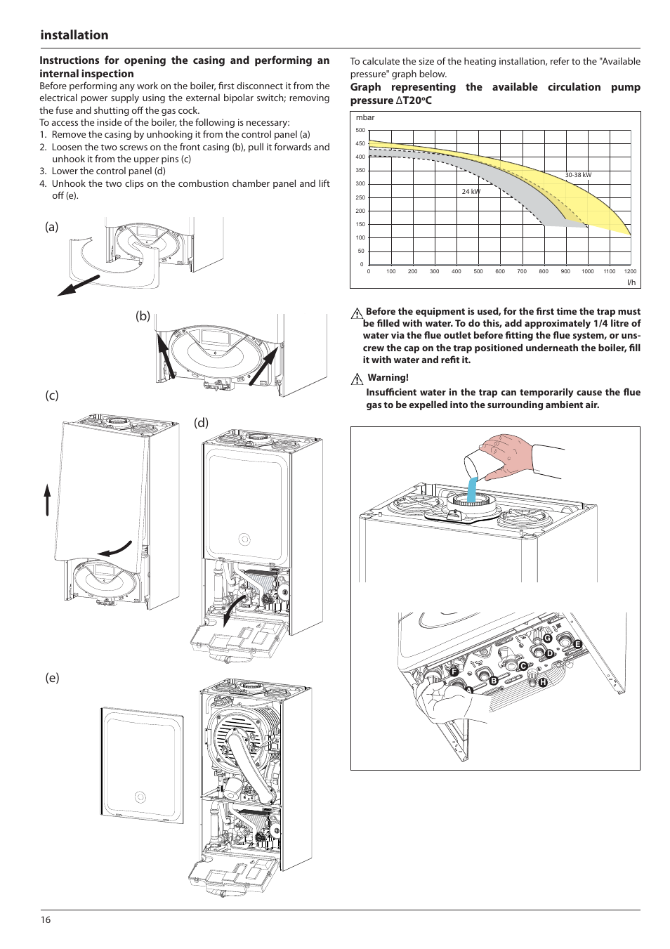 Installation (b) (d) (a) (e) (c) | Ariston E-COMBI 24 30 38 User Manual | Page 16 / 56