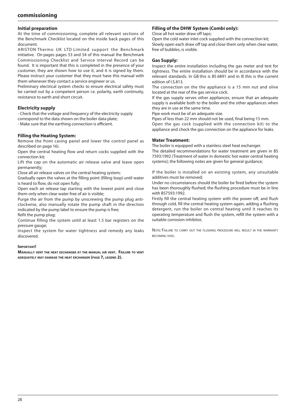 Commissioning | Ariston E-COMBI 24 30 38 User Manual | Page 28 / 56