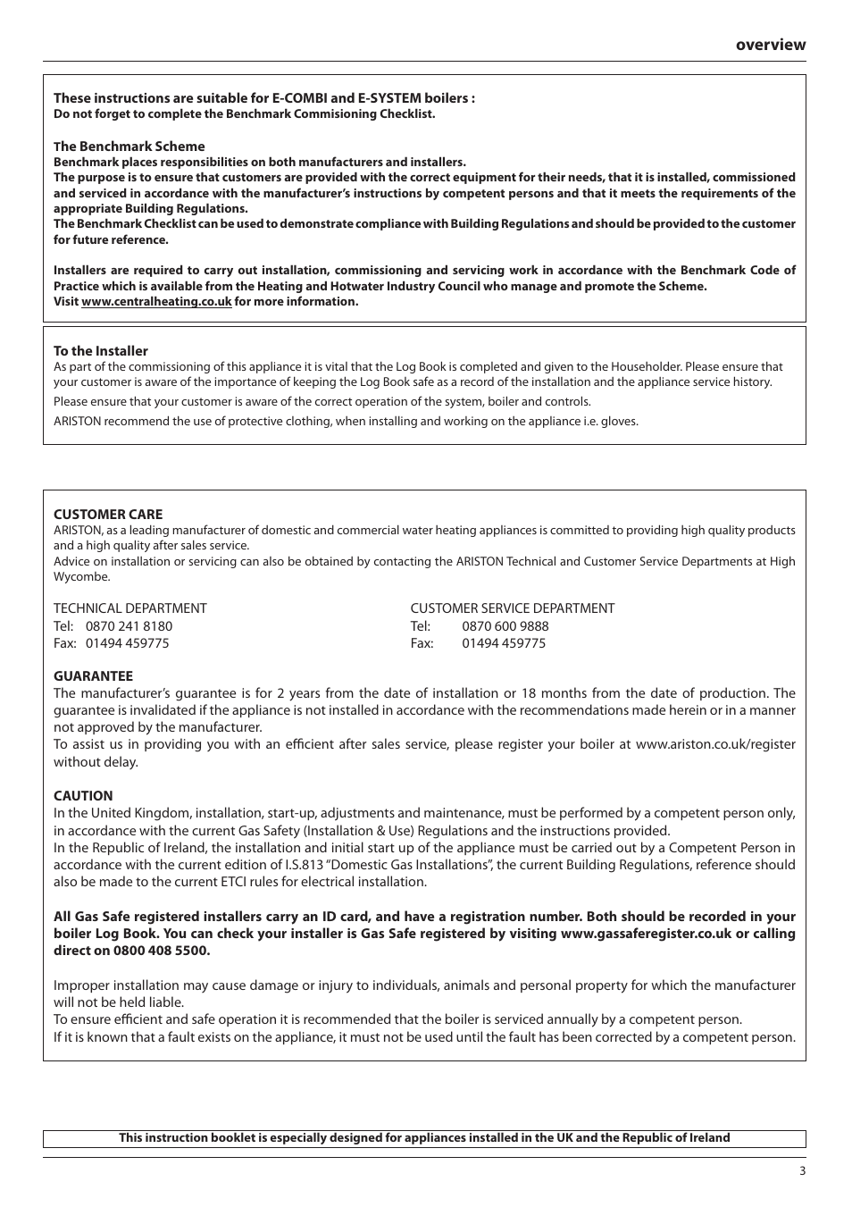 Overview | Ariston E-COMBI 24 30 38 User Manual | Page 3 / 56