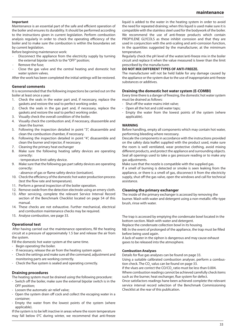 Maintenance | Ariston E-COMBI 24 30 38 User Manual | Page 33 / 56