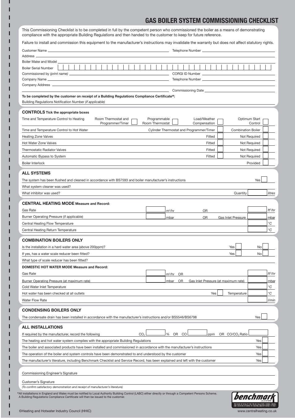 Gas boiler system commissioning checklist, Maintenance guide | Ariston E-COMBI 24 30 38 User Manual | Page 53 / 56