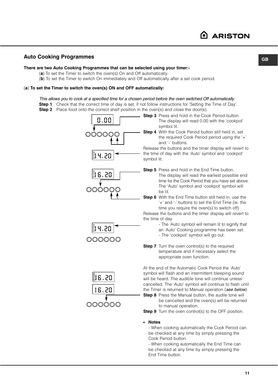 Auto cooking programmes | Ariston DB62 User Manual | Page 11 / 32