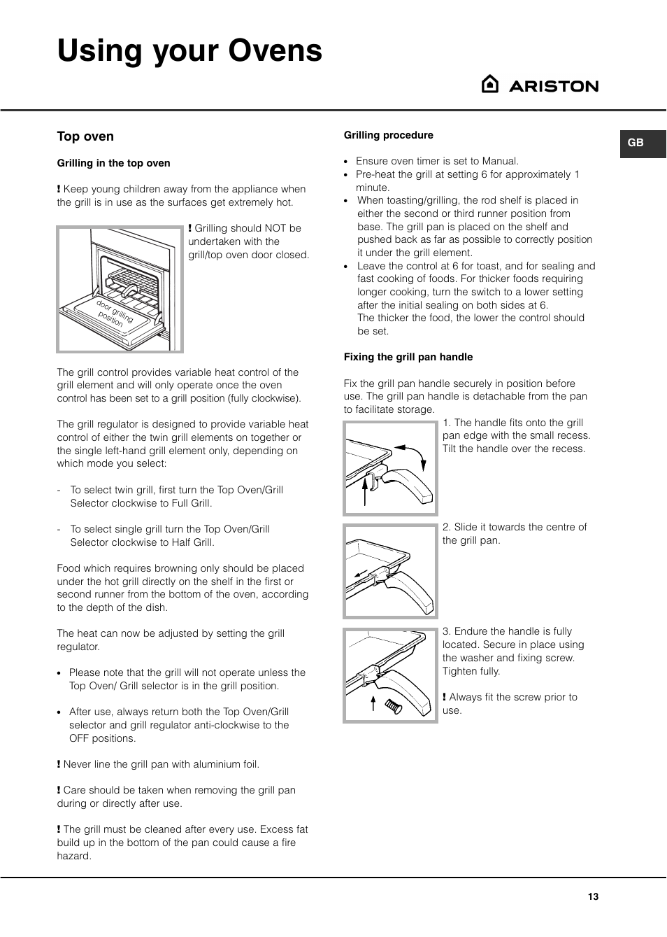 Using your ovens, Top oven | Ariston DB62 User Manual | Page 13 / 32