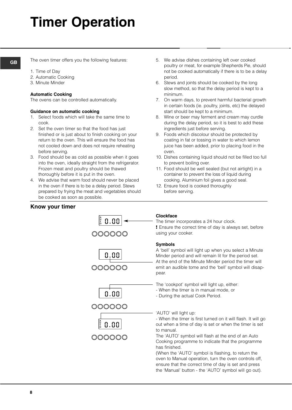 Timer operation | Ariston DB62 User Manual | Page 8 / 32