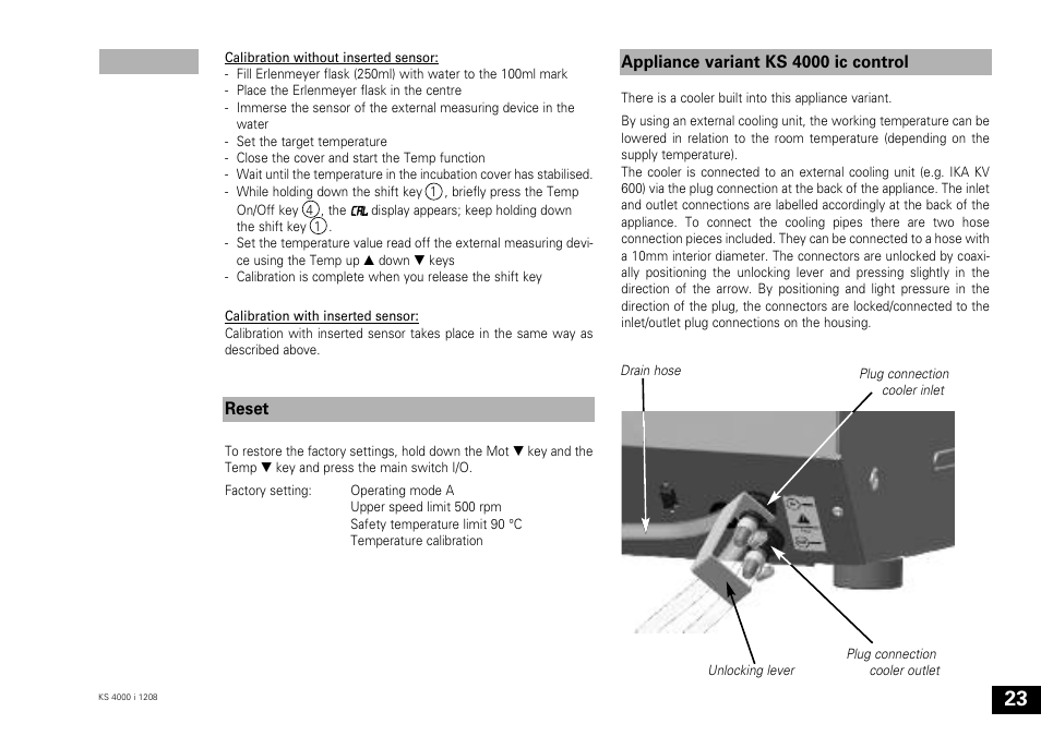 Reset, Appliance variant ks 4000 ic control | IKA KS 4000 ic control User Manual | Page 23 / 84